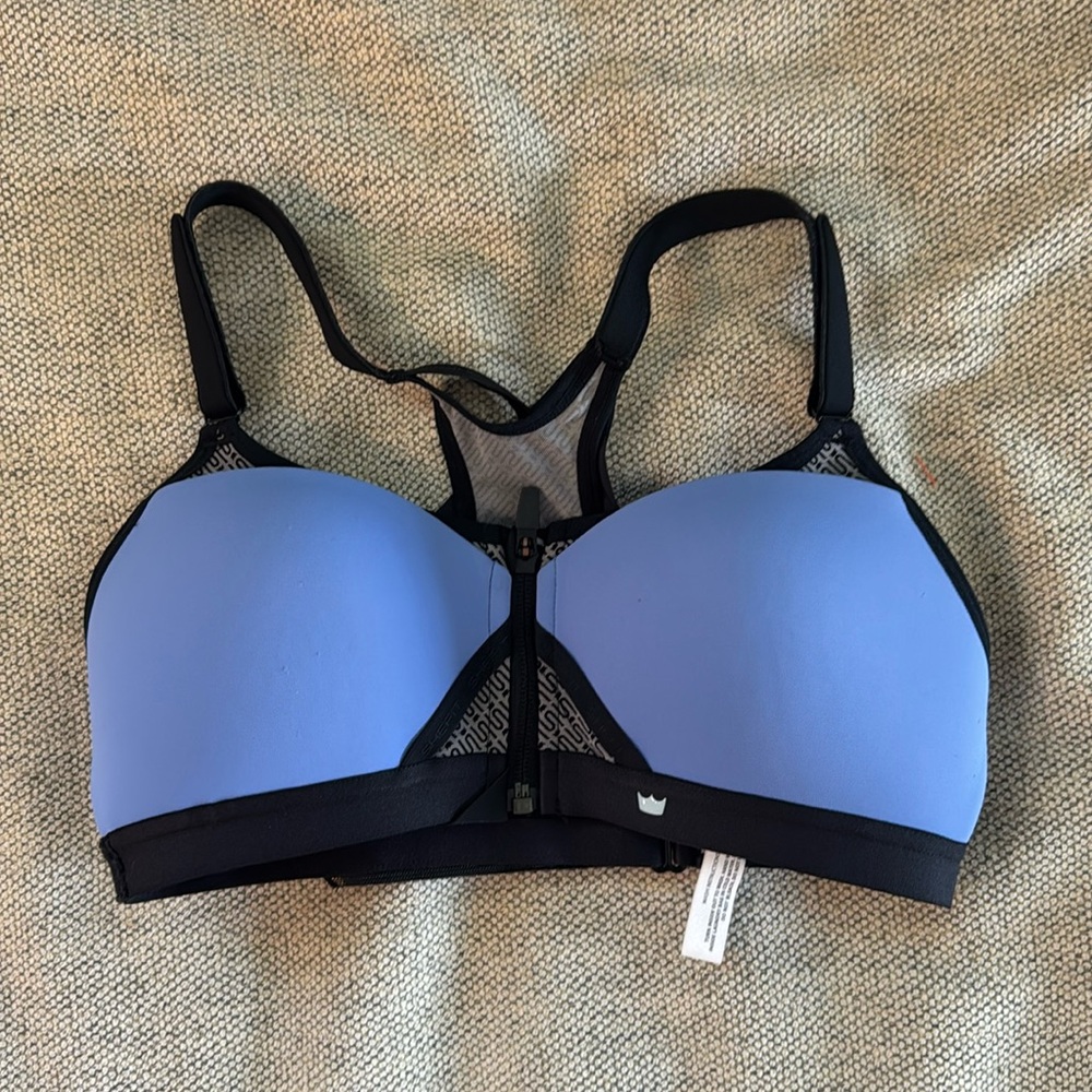 SHEFIT Exhilarate High Impact Sports Bra in Pacific Blue & Black Size S